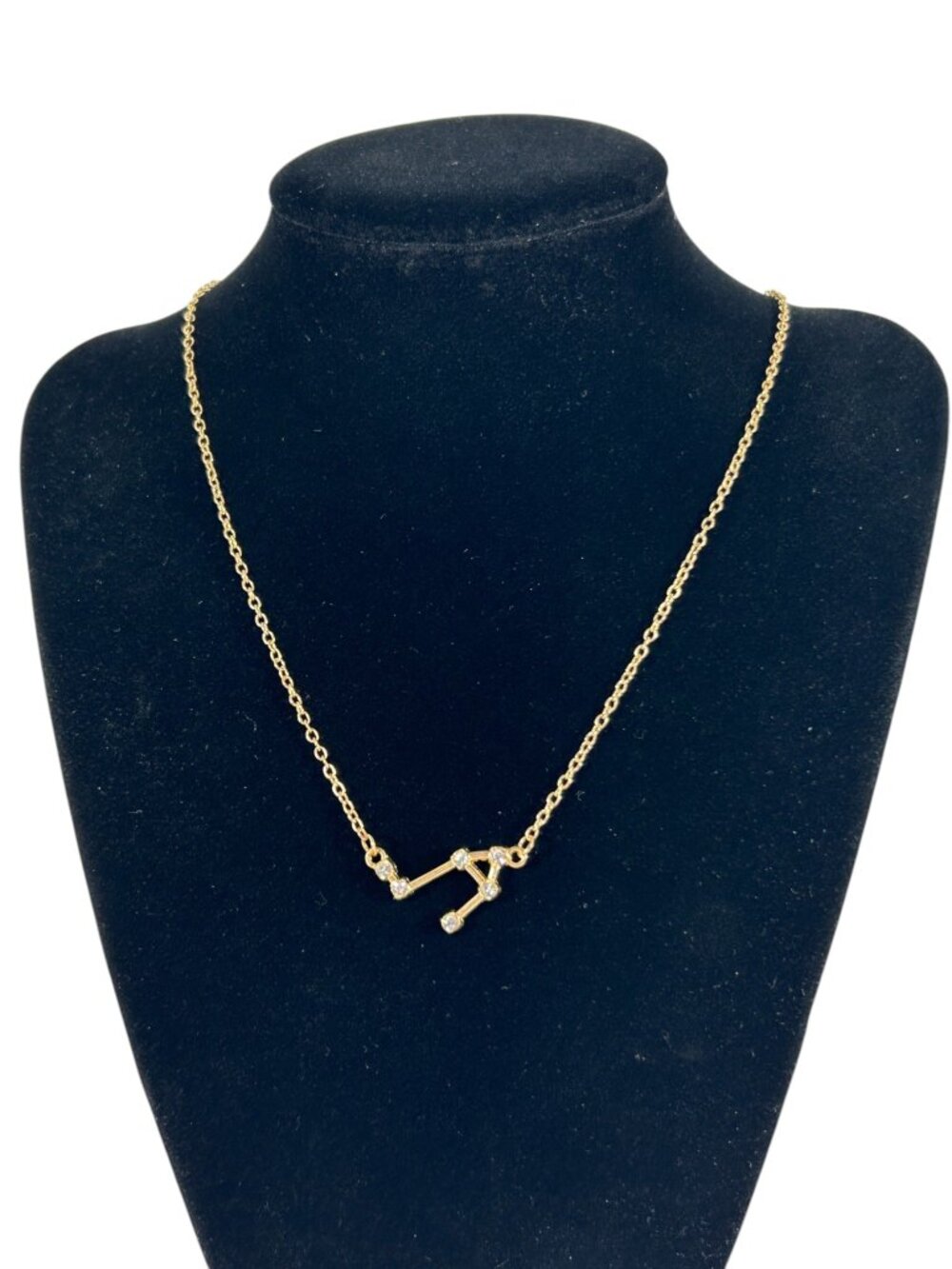 Gold Tone Zodiac Constellation Necklace Rhinestone Pendant Dainty Libra
